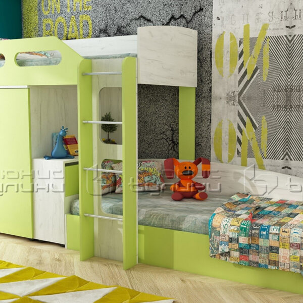 Детско двуетажно легло с гардероб